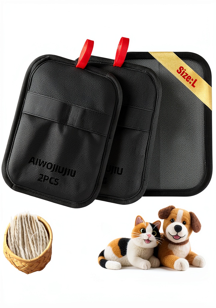 Using Aiwojiujiu pet hair removal glove on a fabric couch