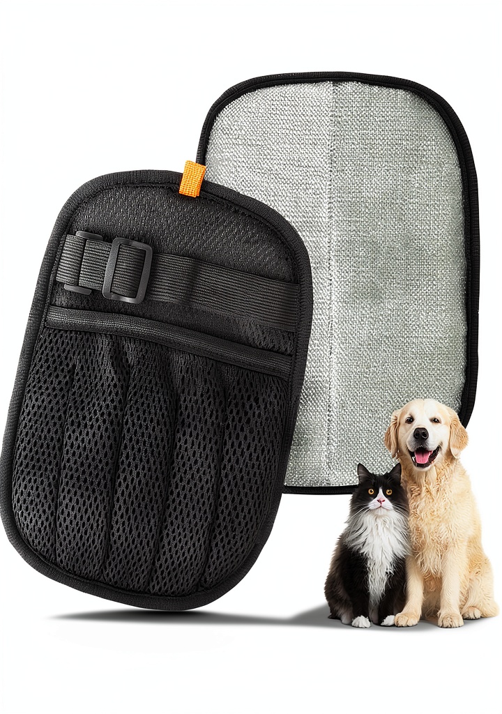 Bifeaw pet hair remover glove in use on a fabric sofa
