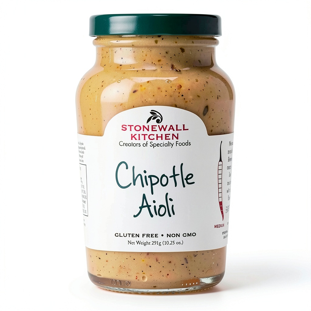 Stonewall Kitchen Chipotle Aioli jar with sandwich and dip display