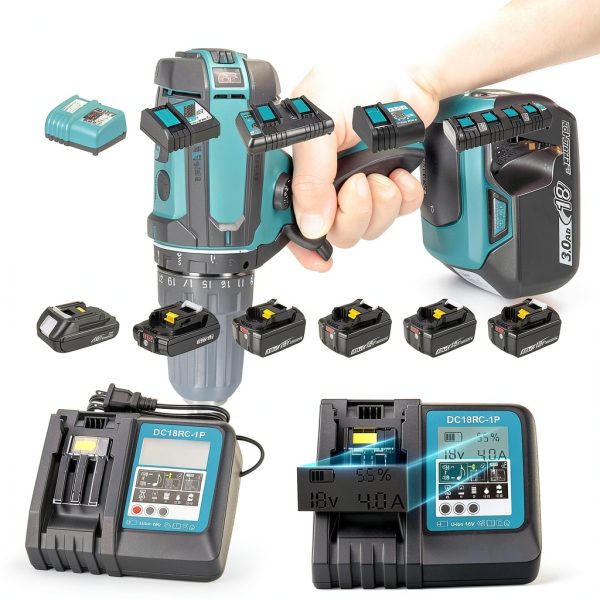 Rapid LCD-18V 3.0A Charger for Ma‑Kita 14.4V‑18V LXT Batteries-2
