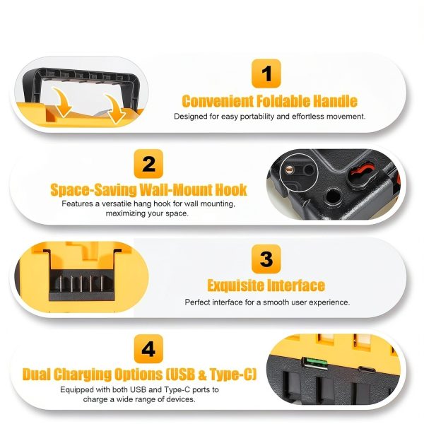 YETOKING DCB104 4-Port Dewalt Battery Charger with USB & Type-C-6
